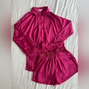 Windsor Pink Satin Set (Button Up Shirt & Shorts)